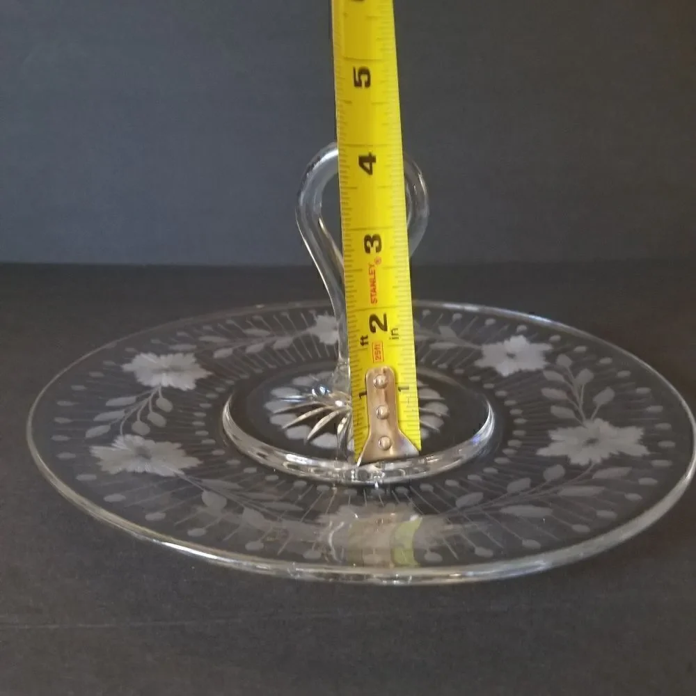 Vintage round etched glass serving tray